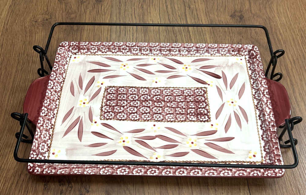 Temptations by Tara Old World Cranberry 14x10 Serving Tray With Metal Rack